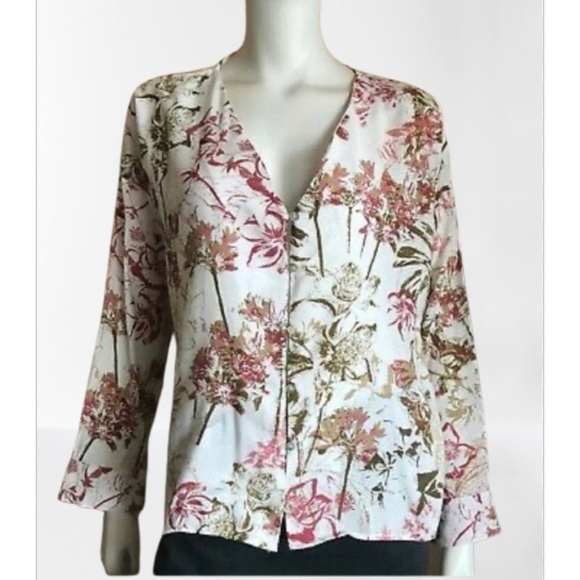 𝅺ZARA linen floral button up sustainable blouse size small - Picture 1 of 7